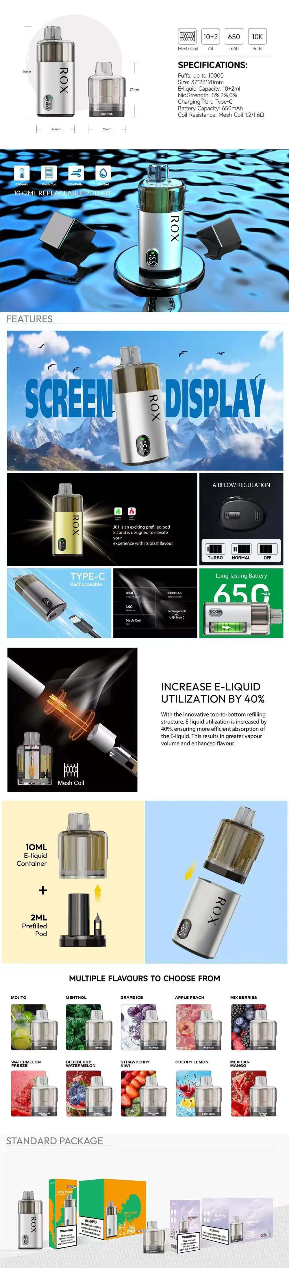 TPD Compliant 10000 Puffs Vape with 2+10ml Dual Pod 650mAh Battery